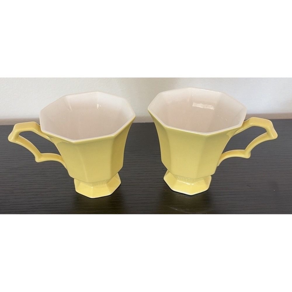 Set Of 2 Vintage Independence Ironstone Interpace Japan Yellow Coffee Cups